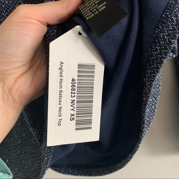 DIANE GILMAN Angled Hem Bateau Neck Top Eggplant Long Sleeve Blue Glitter - Picture 6 of 11